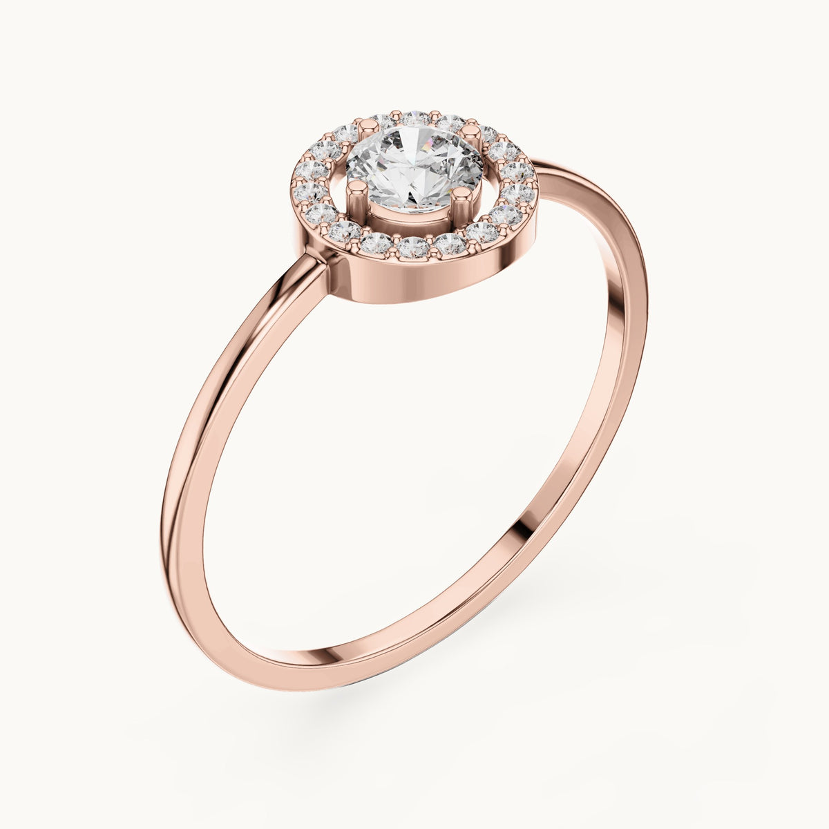 Round lab-grown diamond halo ring in rose gold, 0.329 CT TW, view 2