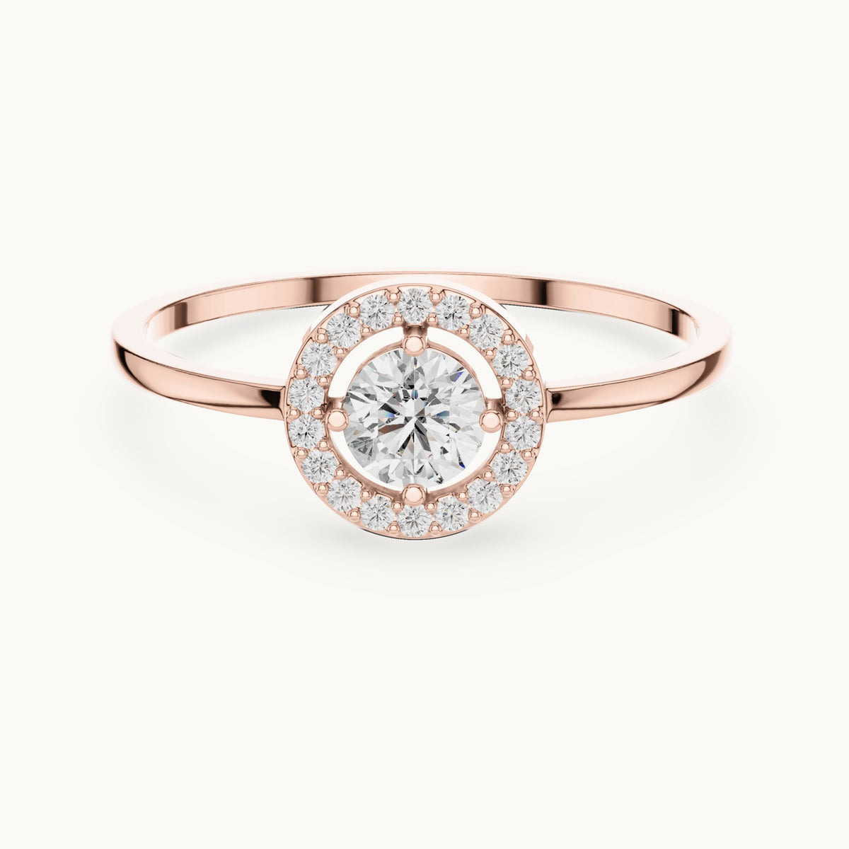 Round lab-grown diamond halo ring in rose gold, 0.329 CT TW, view 4