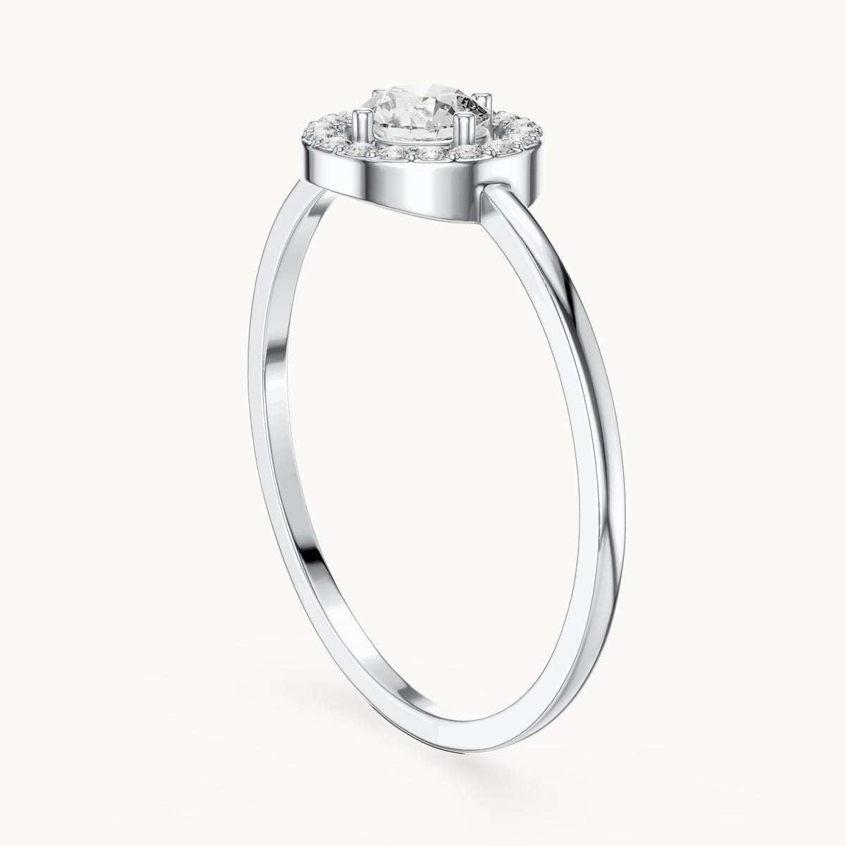 Round lab-grown diamond halo ring in white gold, 0.329 CT TW, view 1