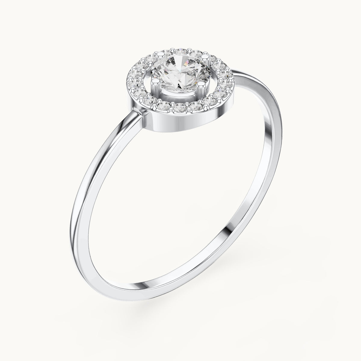 Round lab-grown diamond halo ring in white gold, 0.329 CT TW, view 2