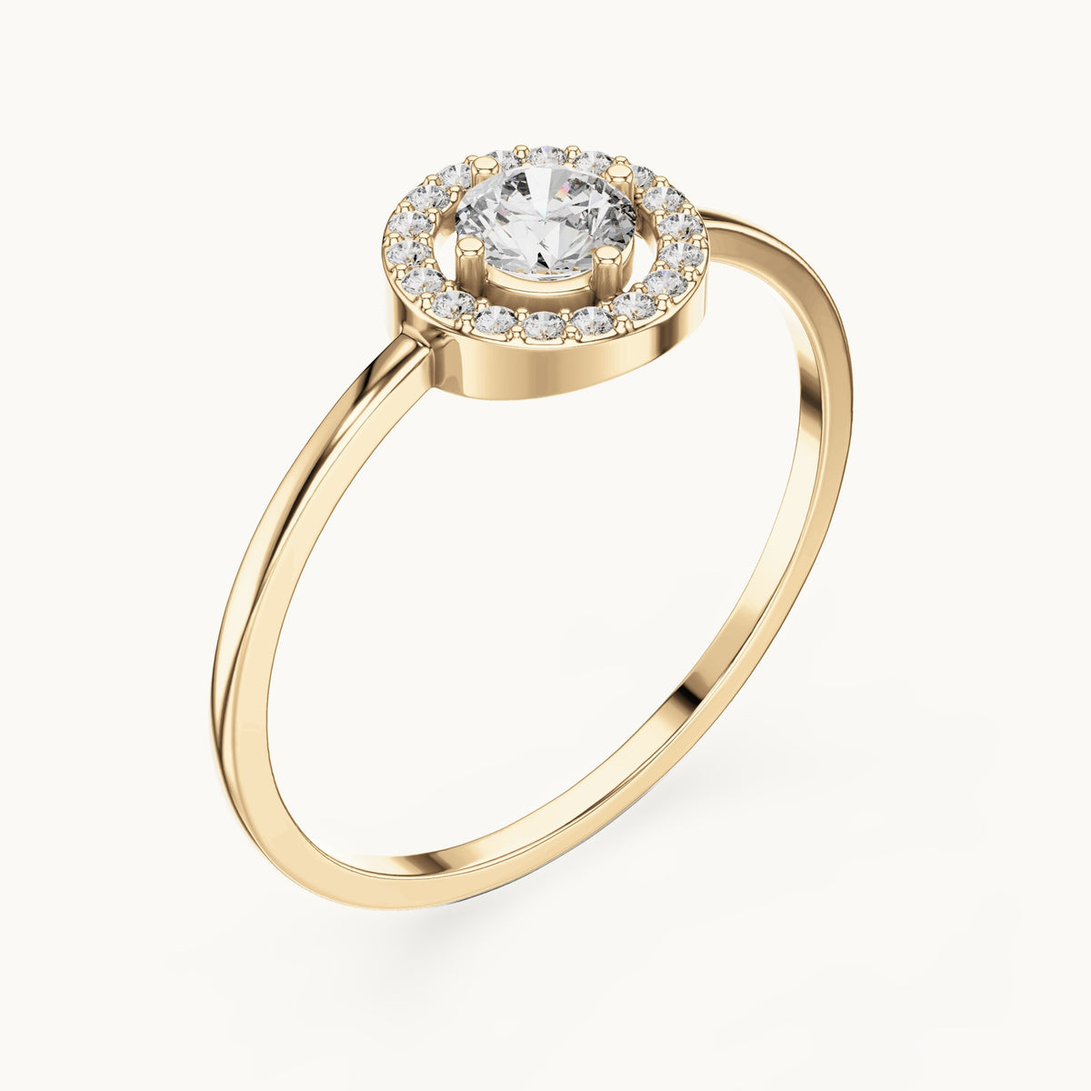 Round lab-grown diamond halo ring in yellow gold, 0.329 CT TW, view 2