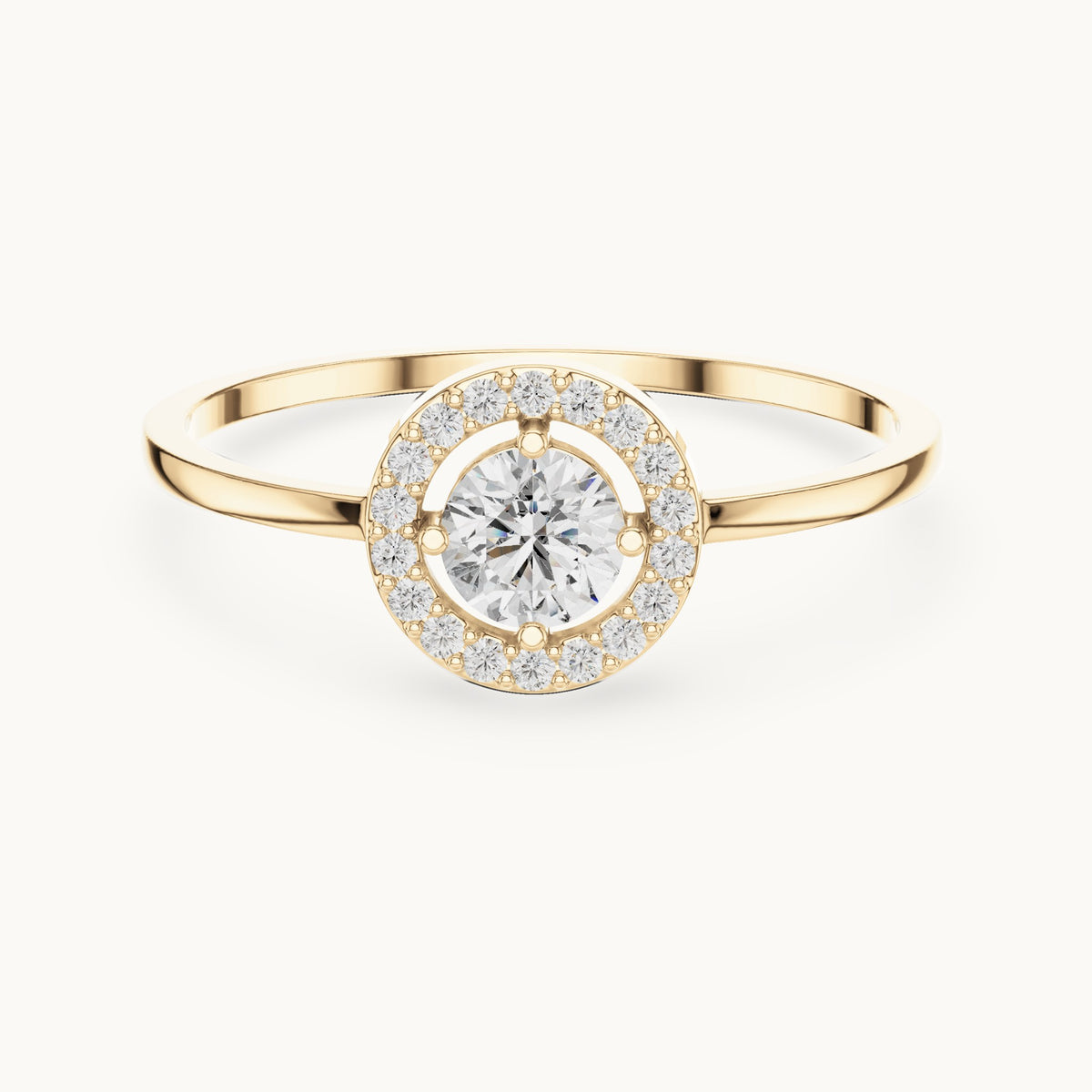 Round lab-grown diamond halo ring in yellow gold, 0.329 CT TW, view 4