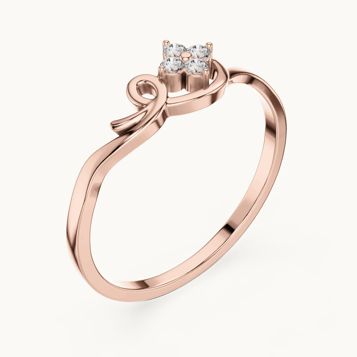Round lab-grown diamond swirl four-stone cluster ring in rose gold, 0.060 CT TW, view 2