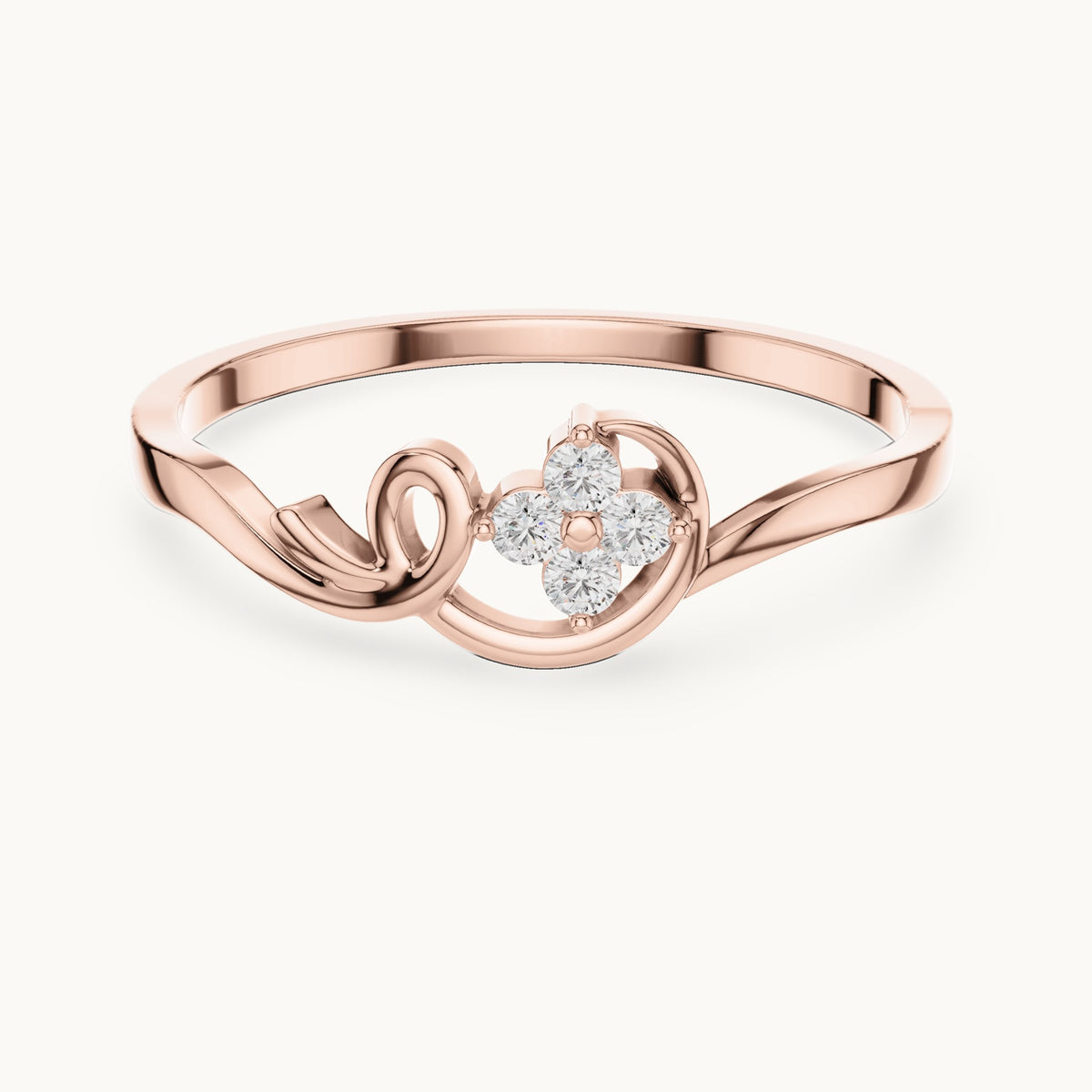 Round lab-grown diamond swirl four-stone cluster ring in rose gold, 0.060 CT TW, view 4