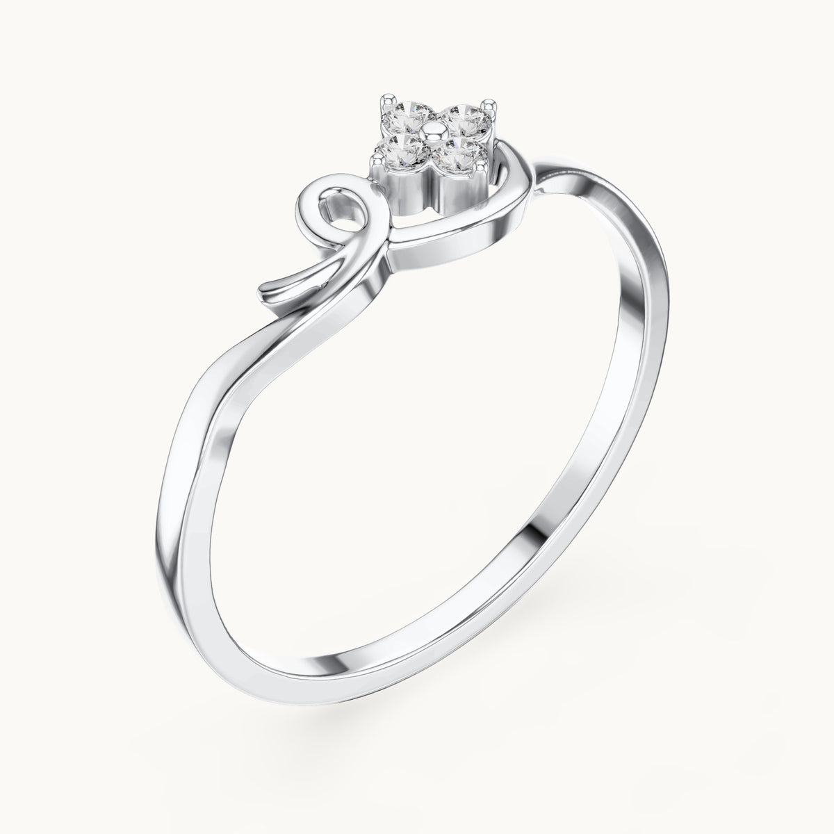 Round lab-grown diamond swirl four-stone cluster ring in white gold, 0.060 CT TW, view 2