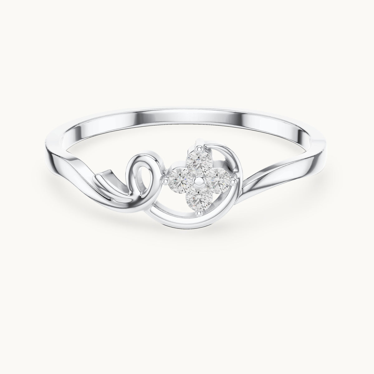 Round lab-grown diamond swirl four-stone cluster ring in white gold, 0.060 CT TW, view 4