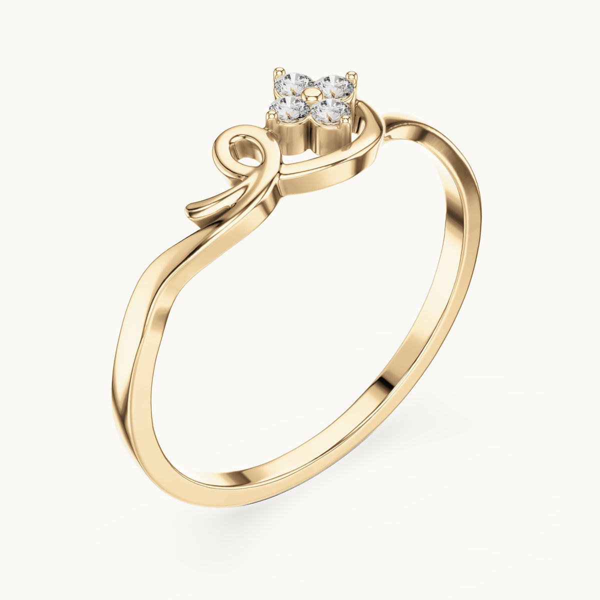 Round lab-grown diamond swirl four-stone cluster ring in yellow gold, 0.060 CT TW, view 2