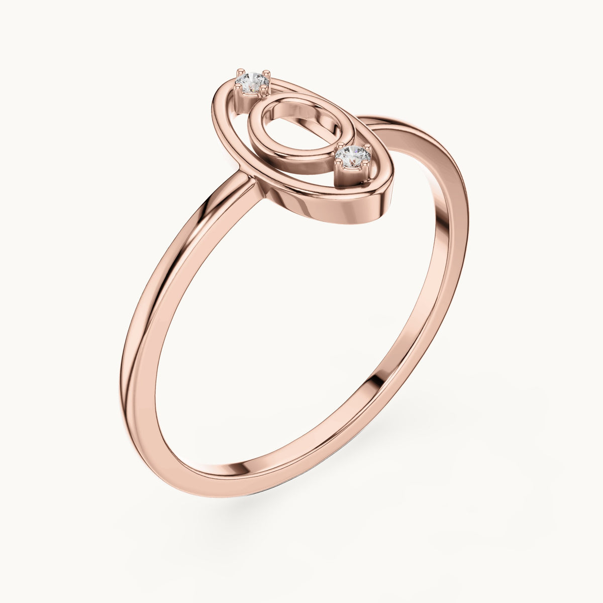Round lab-grown diamond open oval outline ring in rose gold, 0.024 CT TW, view 2