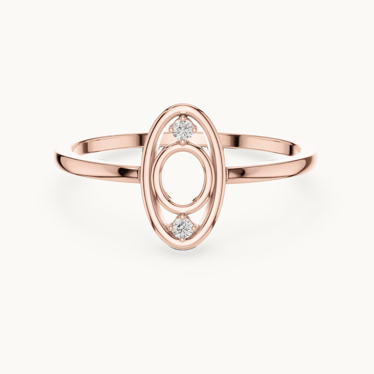 Round lab-grown diamond open oval outline ring in rose gold, 0.024 CT TW, view 4