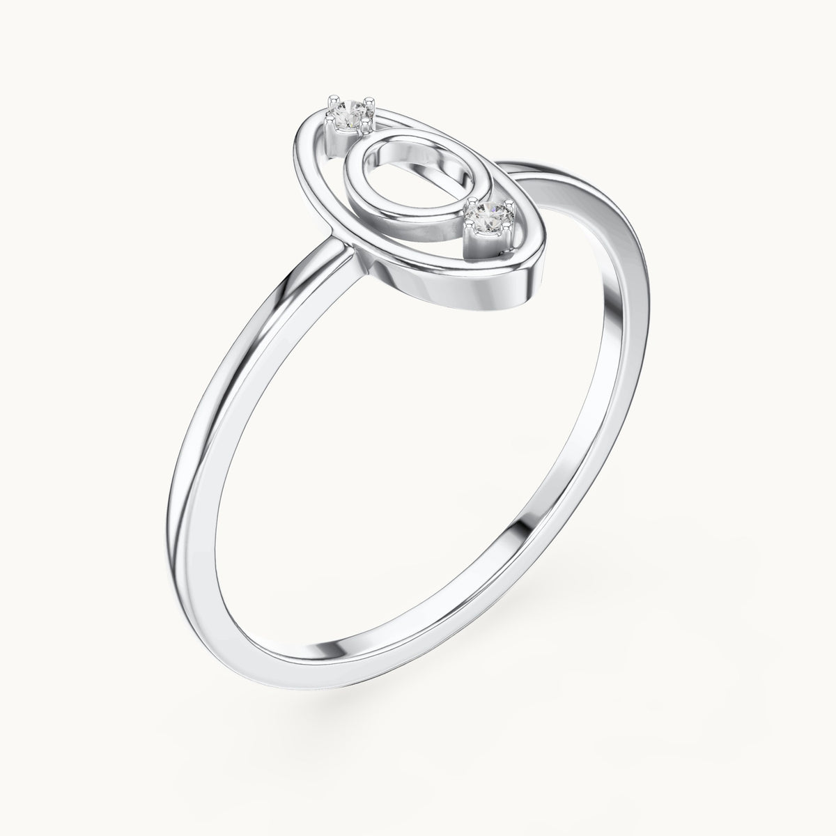 Round lab-grown diamond open oval outline ring in white gold, 0.024 CT TW, view 2