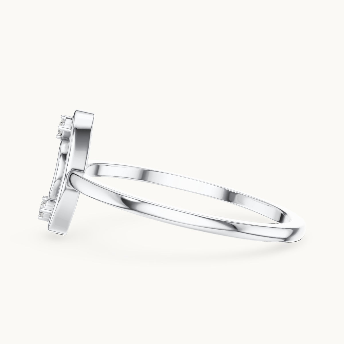 Round lab-grown diamond open oval outline ring in white gold, 0.024 CT TW, view 3