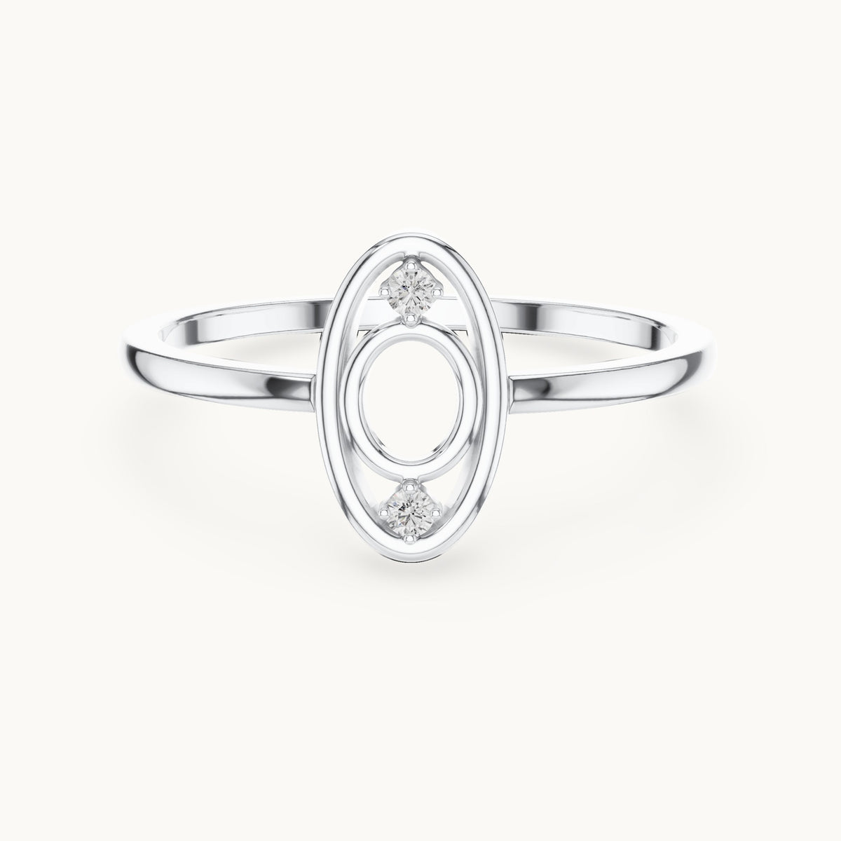Round lab-grown diamond open oval outline ring in white gold, 0.024 CT TW, view 4