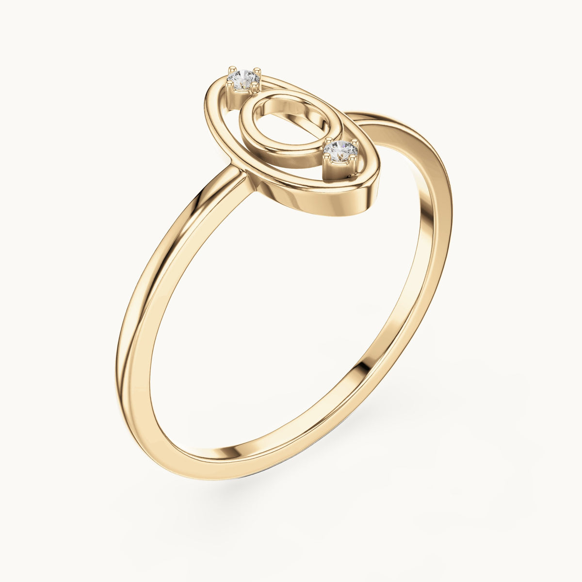 Round lab-grown diamond open oval outline ring in yellow gold, 0.024 CT TW, view 2