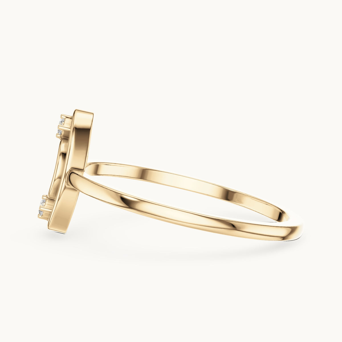Round lab-grown diamond open oval outline ring in yellow gold, 0.024 CT TW, view 3
