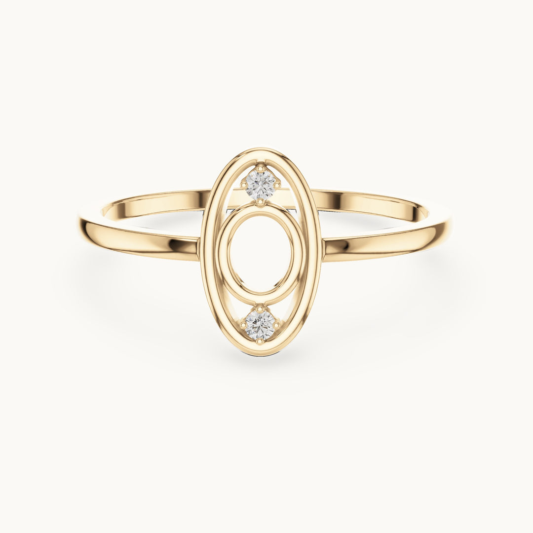 Round lab-grown diamond open oval outline ring in yellow gold, 0.024 CT TW, view 4