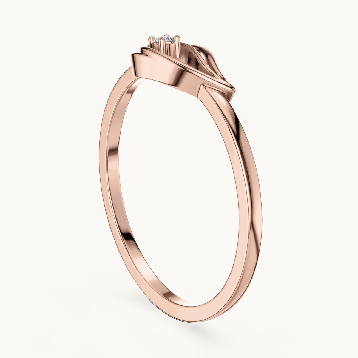 Round lab-grown diamond open teardrop ring in rose gold, 0.018 CT TW, view 1