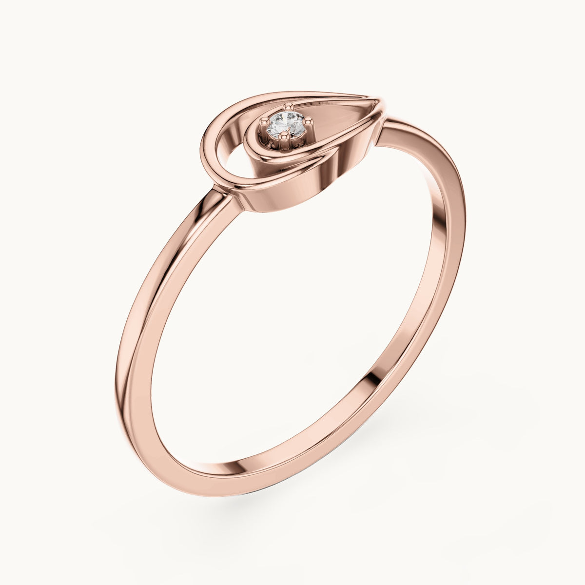Round lab-grown diamond open teardrop ring in rose gold, 0.018 CT TW, view 2