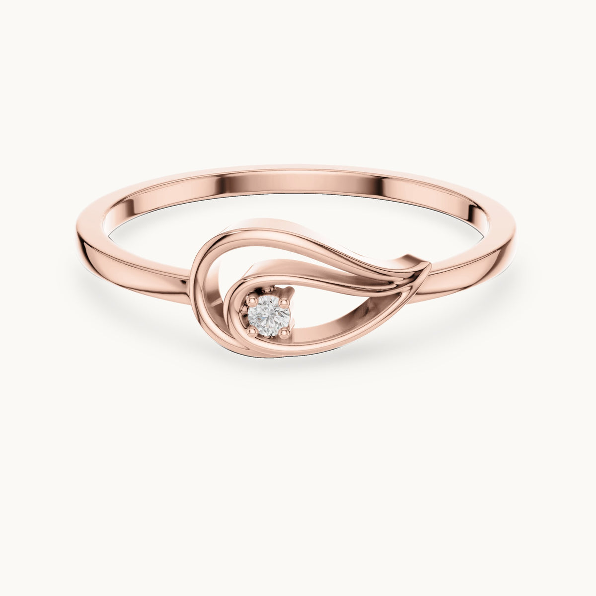 Round lab-grown diamond open teardrop ring in rose gold, 0.018 CT TW, view 4