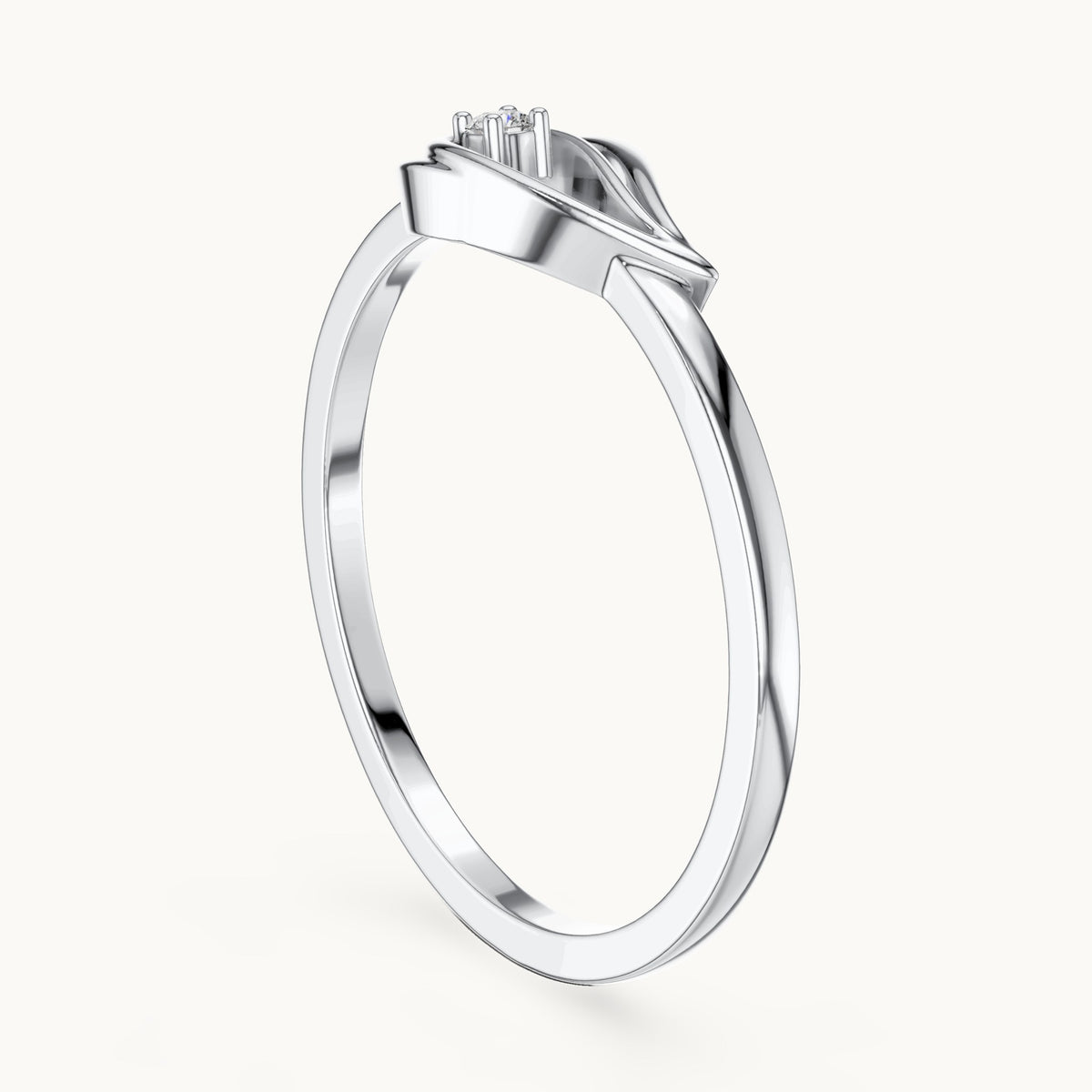 Round lab-grown diamond open teardrop ring in white gold, 0.018 CT TW, view 1