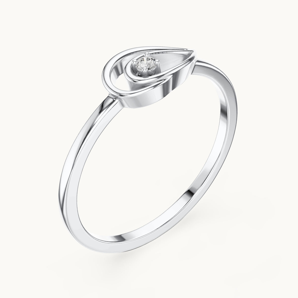 Round lab-grown diamond open teardrop ring in white gold, 0.018 CT TW, view 2