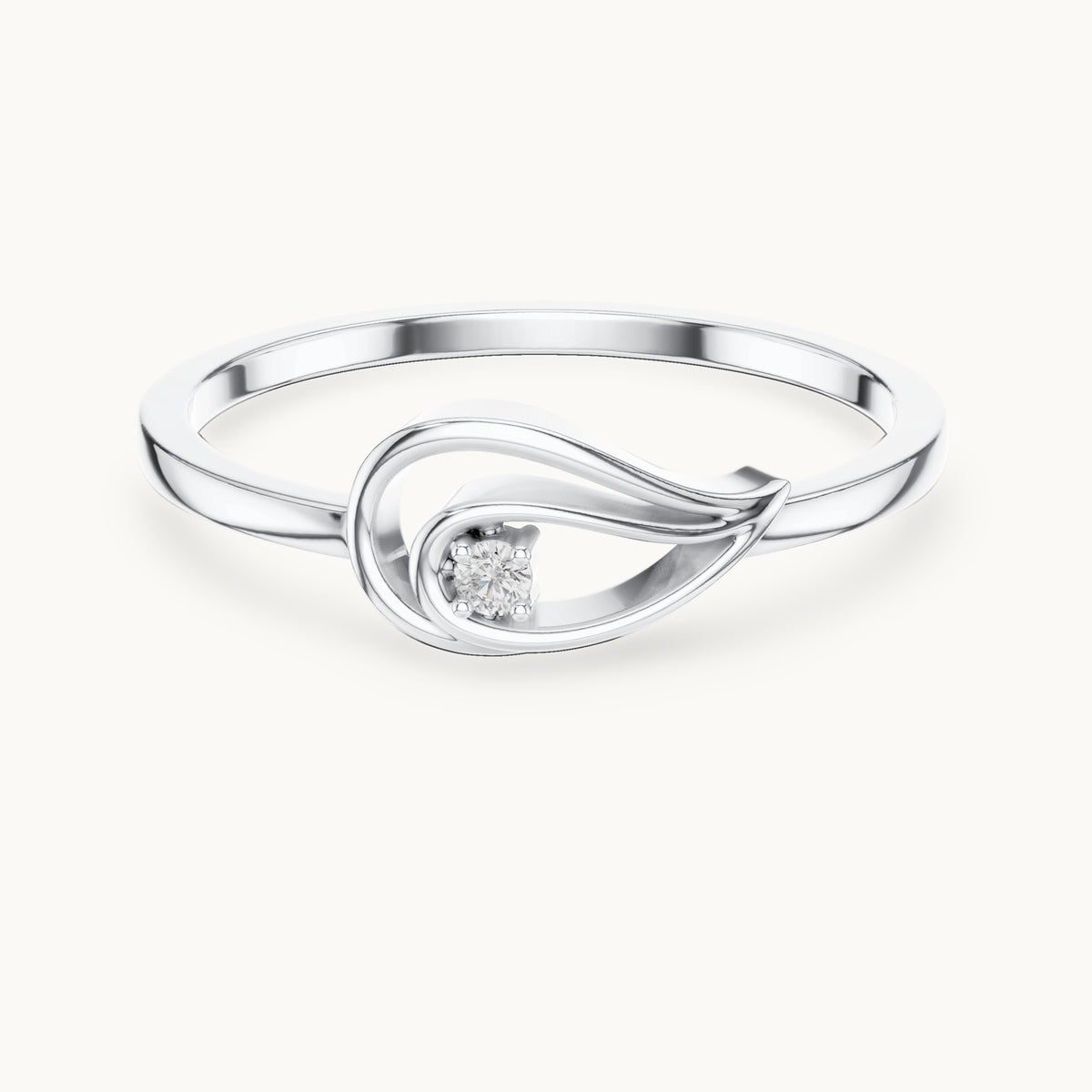 Round lab-grown diamond open teardrop ring in white gold, 0.018 CT TW, view 4