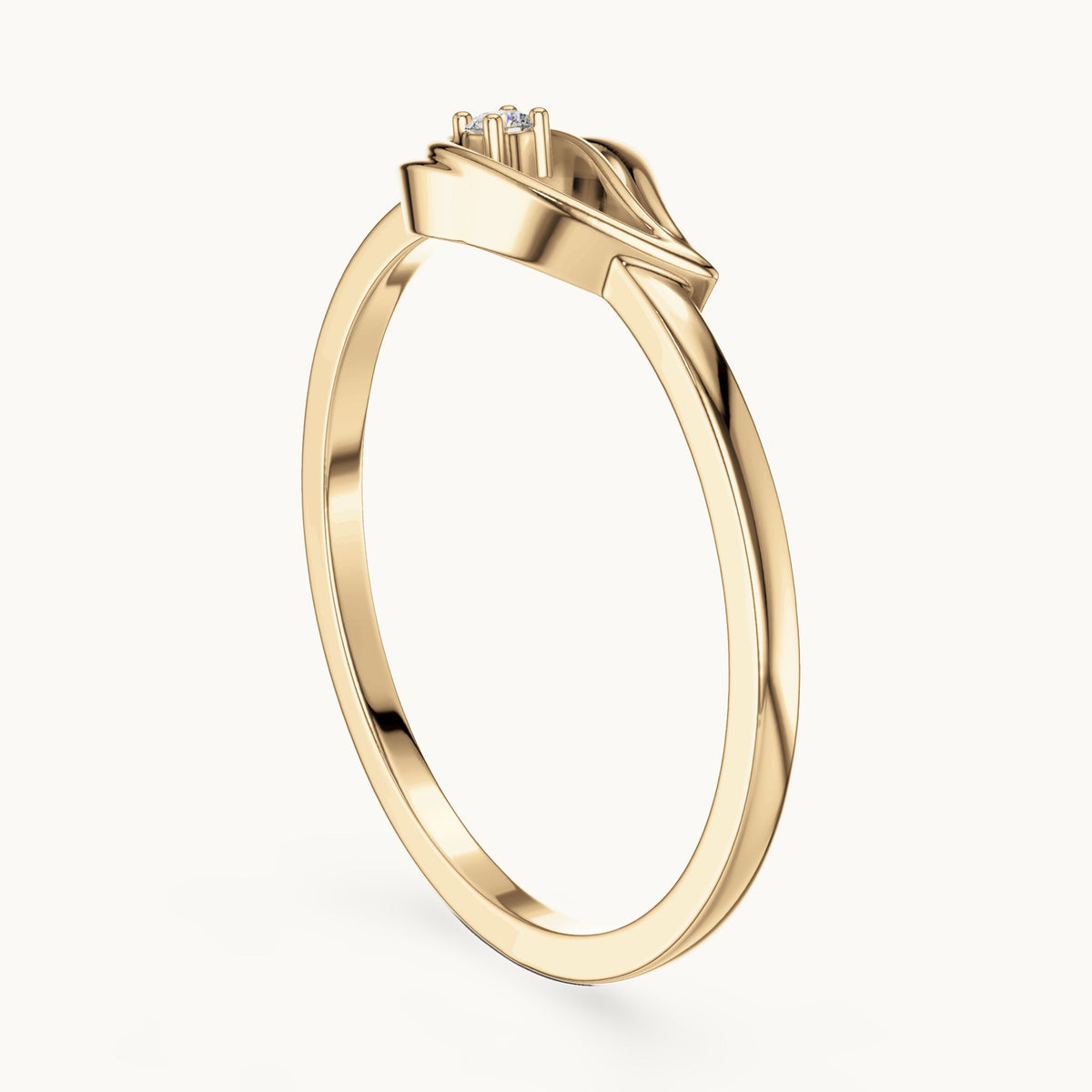 Round lab-grown diamond open teardrop ring in yellow gold, 0.018 CT TW, view 1