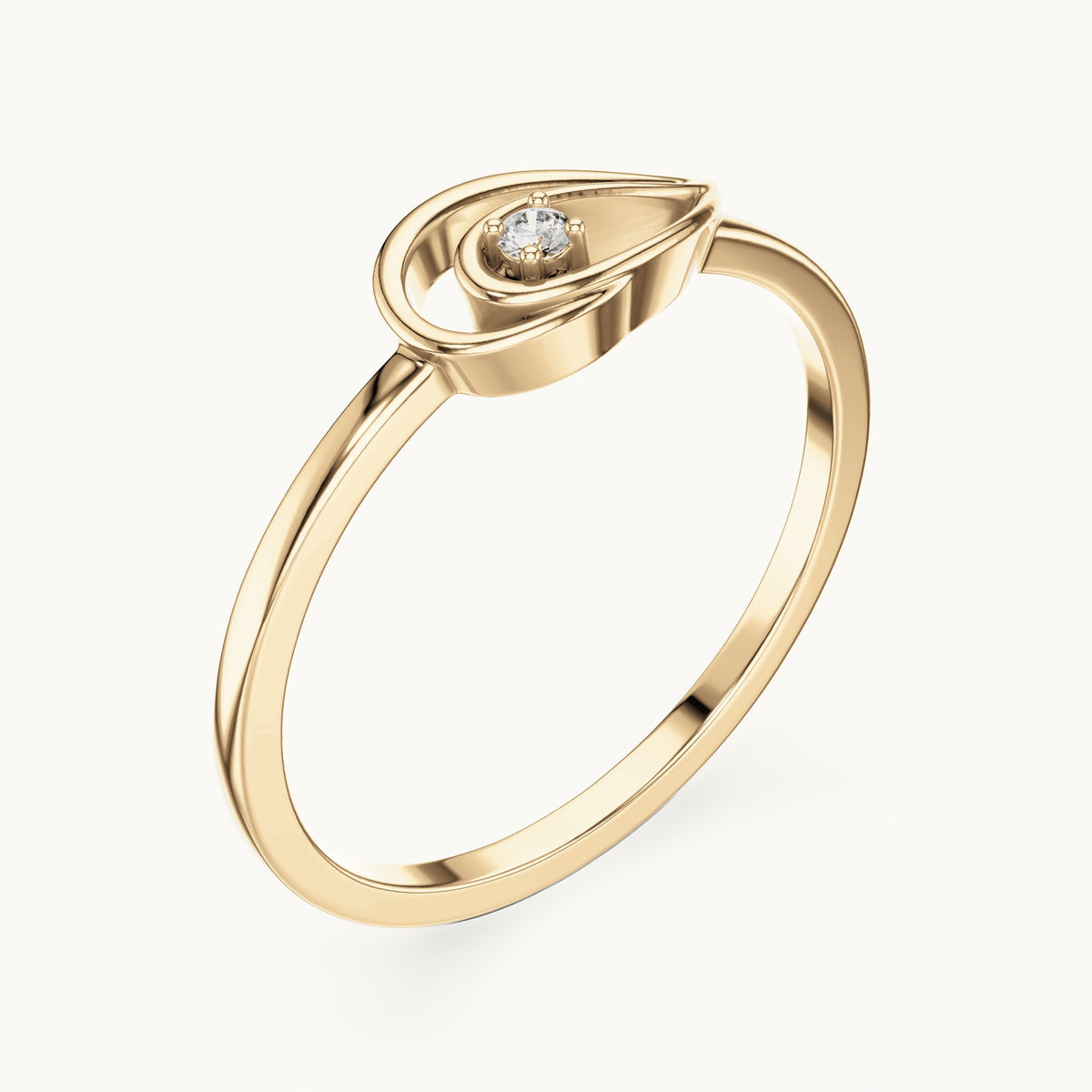 Round lab-grown diamond open teardrop ring in yellow gold, 0.018 CT TW, view 2