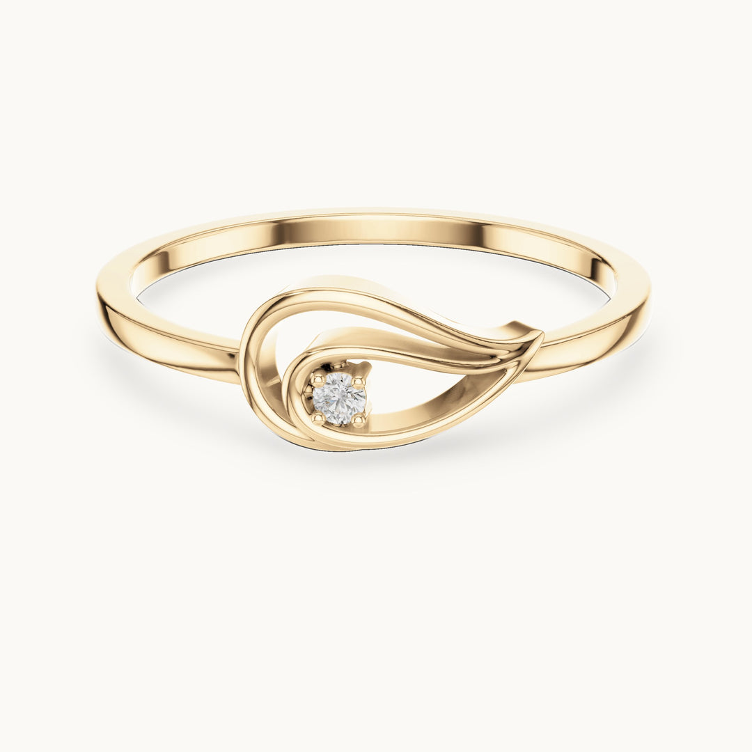 Round lab-grown diamond open teardrop ring in yellow gold, 0.018 CT TW, view 4