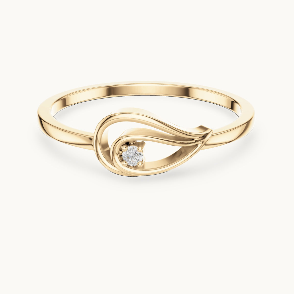Round lab-grown diamond open teardrop ring in yellow gold, 0.018 CT TW, view 4