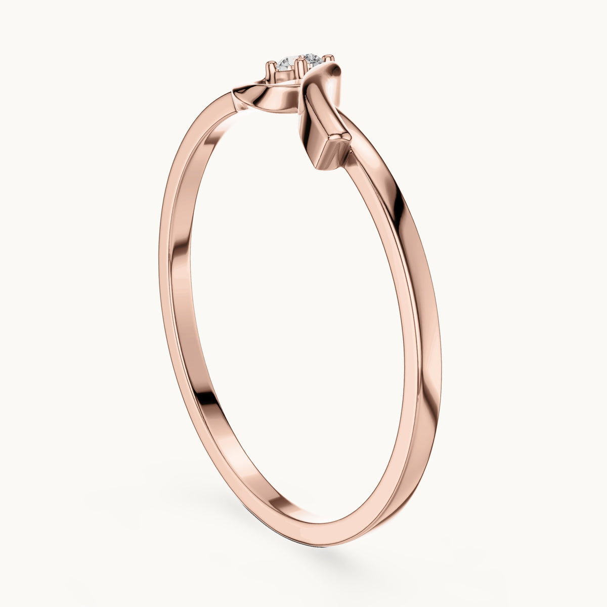 Round lab-grown diamond solitaire wave ring in rose gold, 0.035 CT TW, view 1