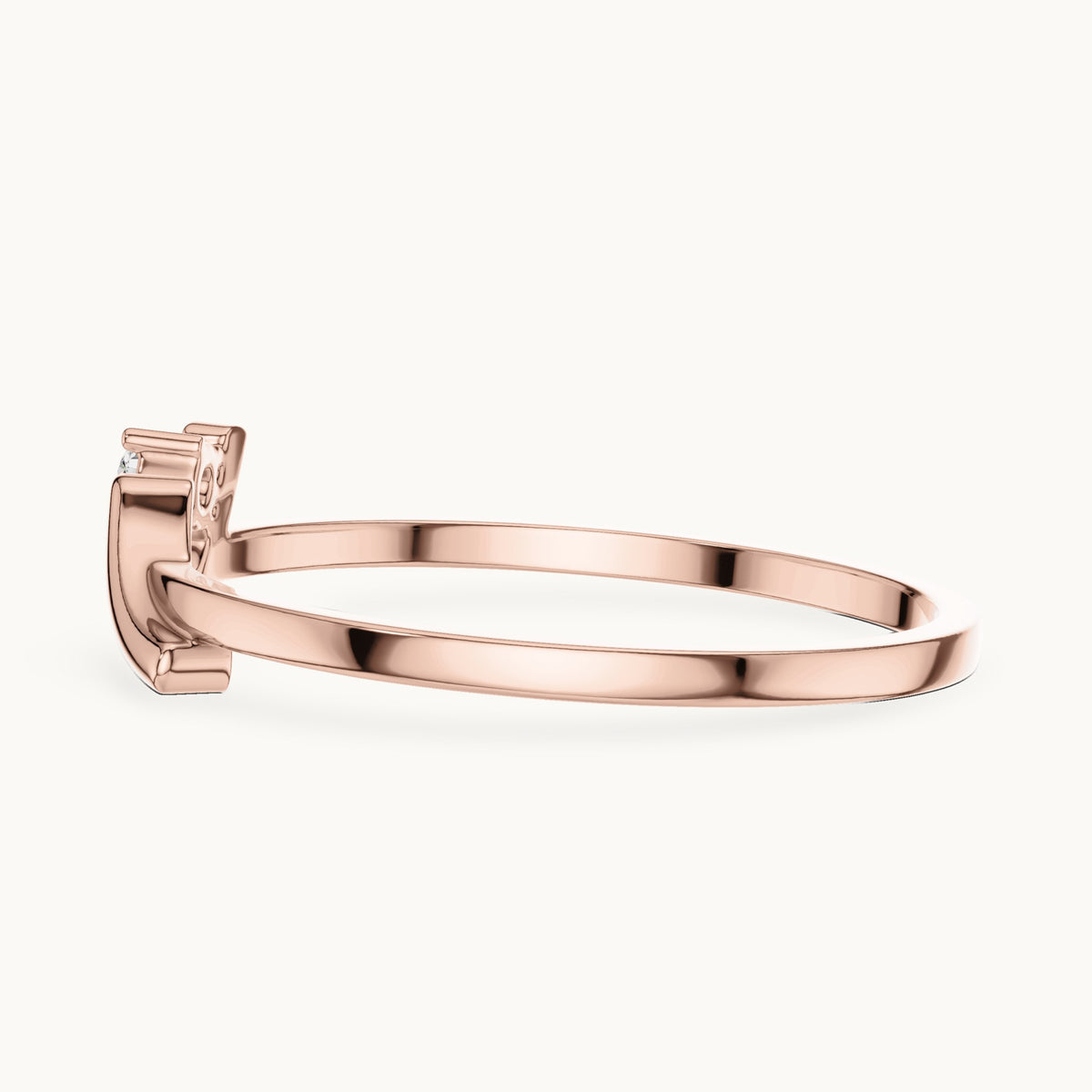 Round lab-grown diamond solitaire wave ring in rose gold, 0.035 CT TW, view 3