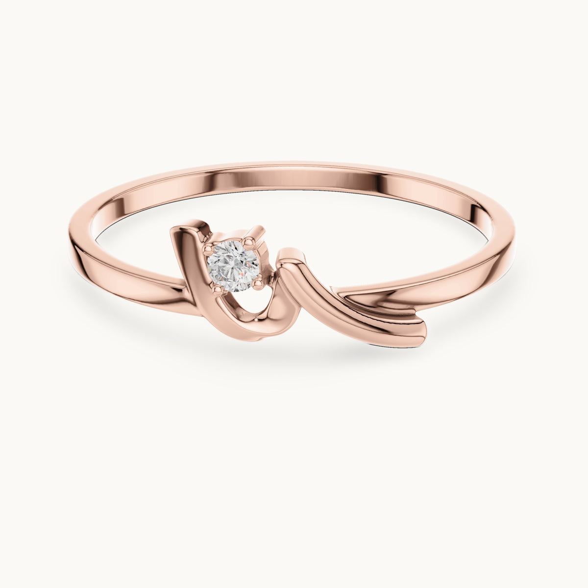 Round lab-grown diamond solitaire wave ring in rose gold, 0.035 CT TW, view 4