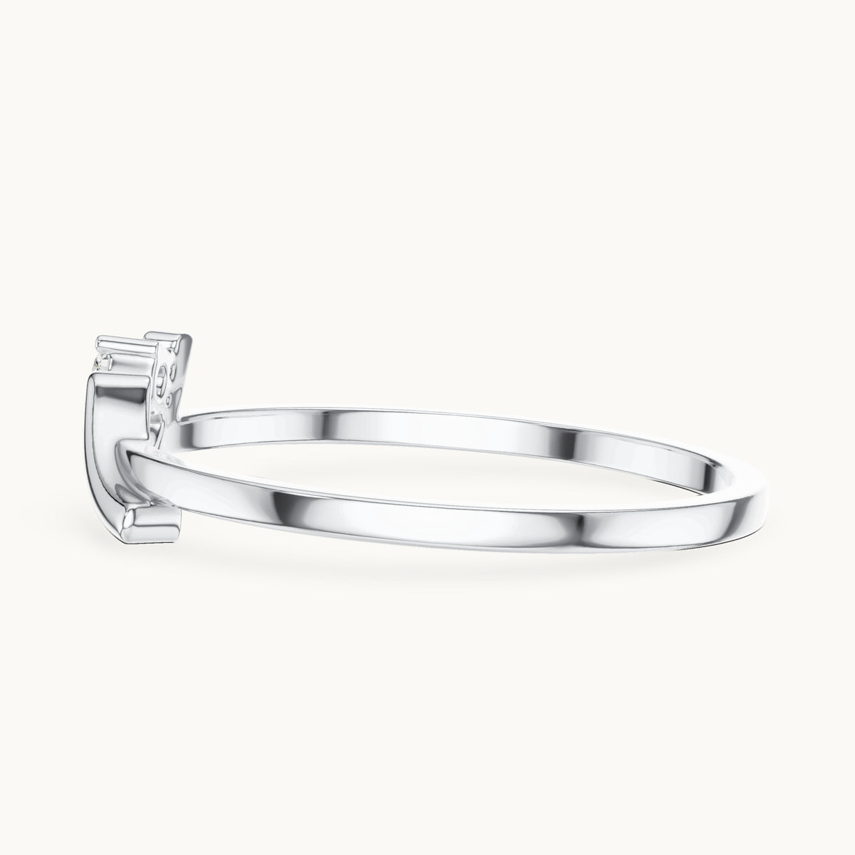 Round lab-grown diamond solitaire wave ring in white gold, 0.035 CT TW, view 3