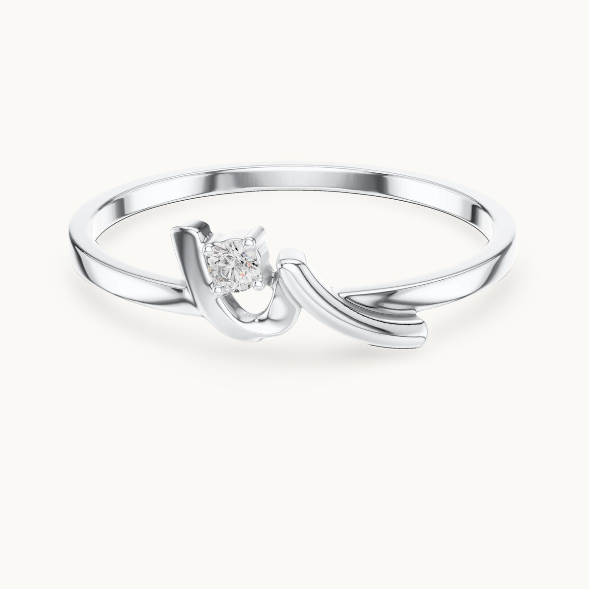 Round lab-grown diamond solitaire wave ring in white gold, 0.035 CT TW, view 4