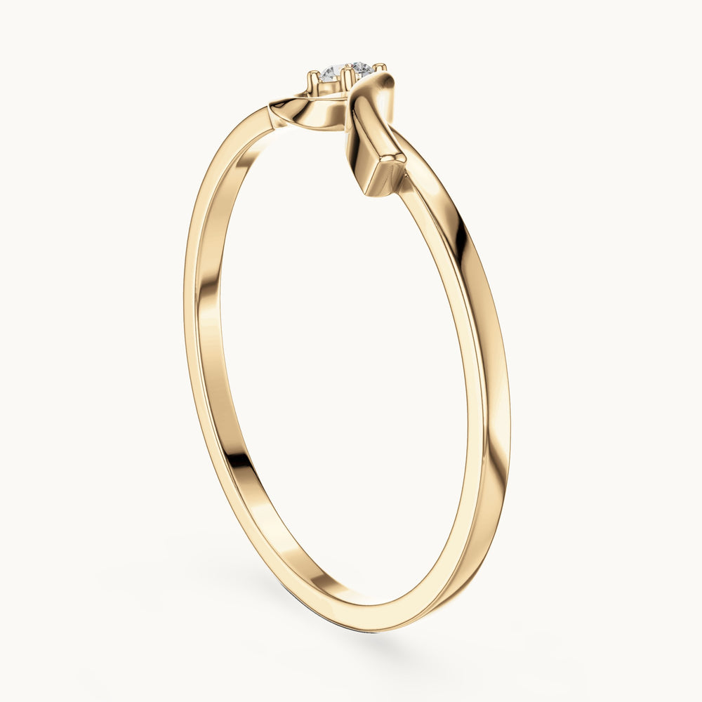 Round lab-grown diamond solitaire wave ring in yellow gold, 0.035 CT TW, view 1