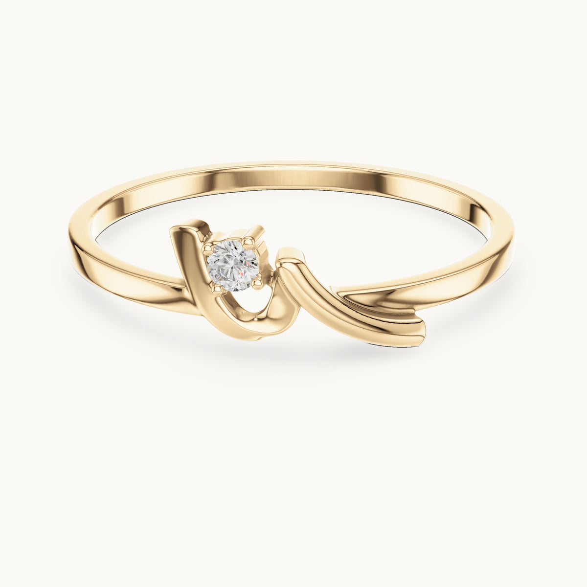 Round lab-grown diamond solitaire wave ring in yellow gold, 0.035 CT TW, view 4