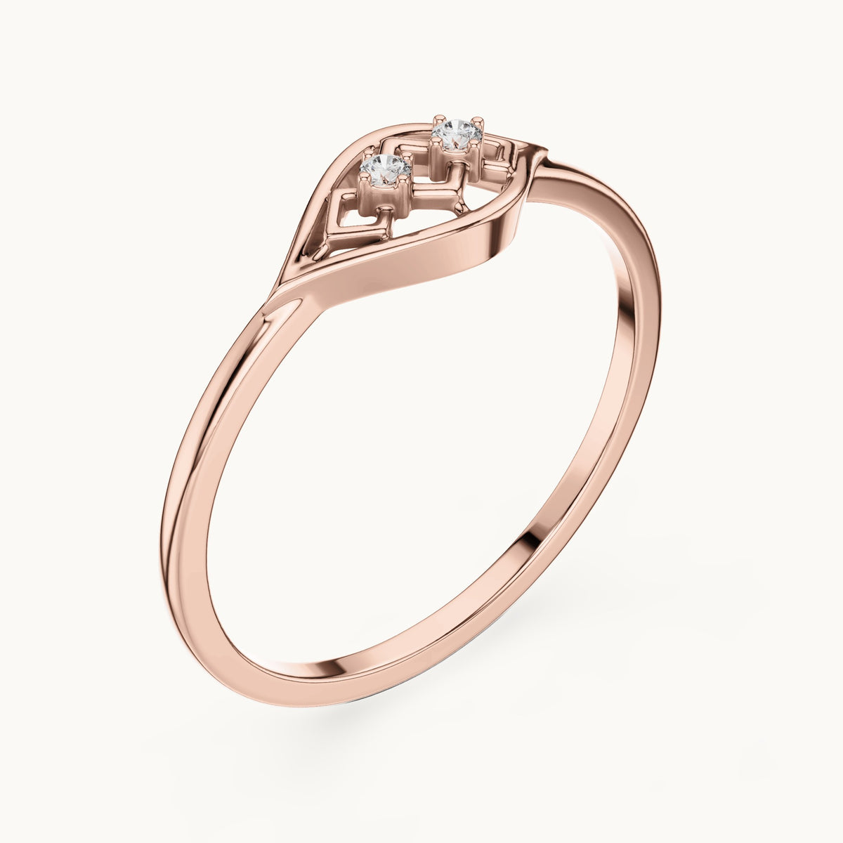 Round lab-grown diamond geometric marquise frame ring in rose gold, 0.024 CT TW, view 2
