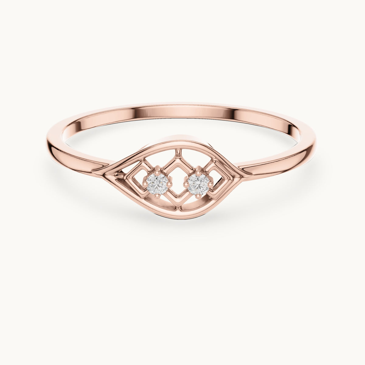 Round lab-grown diamond geometric marquise frame ring in rose gold, 0.024 CT TW, view 4