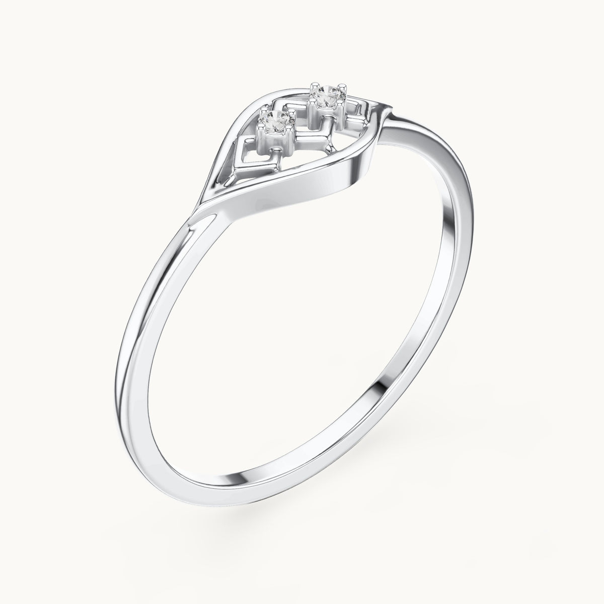 Round lab-grown diamond geometric marquise frame ring in white gold, 0.024 CT TW, view 2