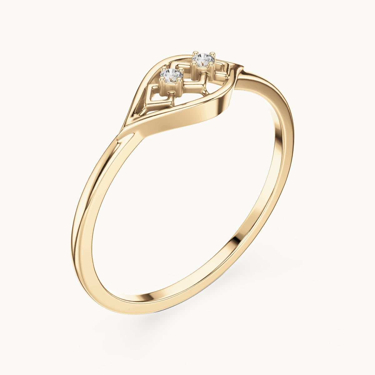 Round lab-grown diamond geometric marquise frame ring in yellow gold, 0.024 CT TW, view 2