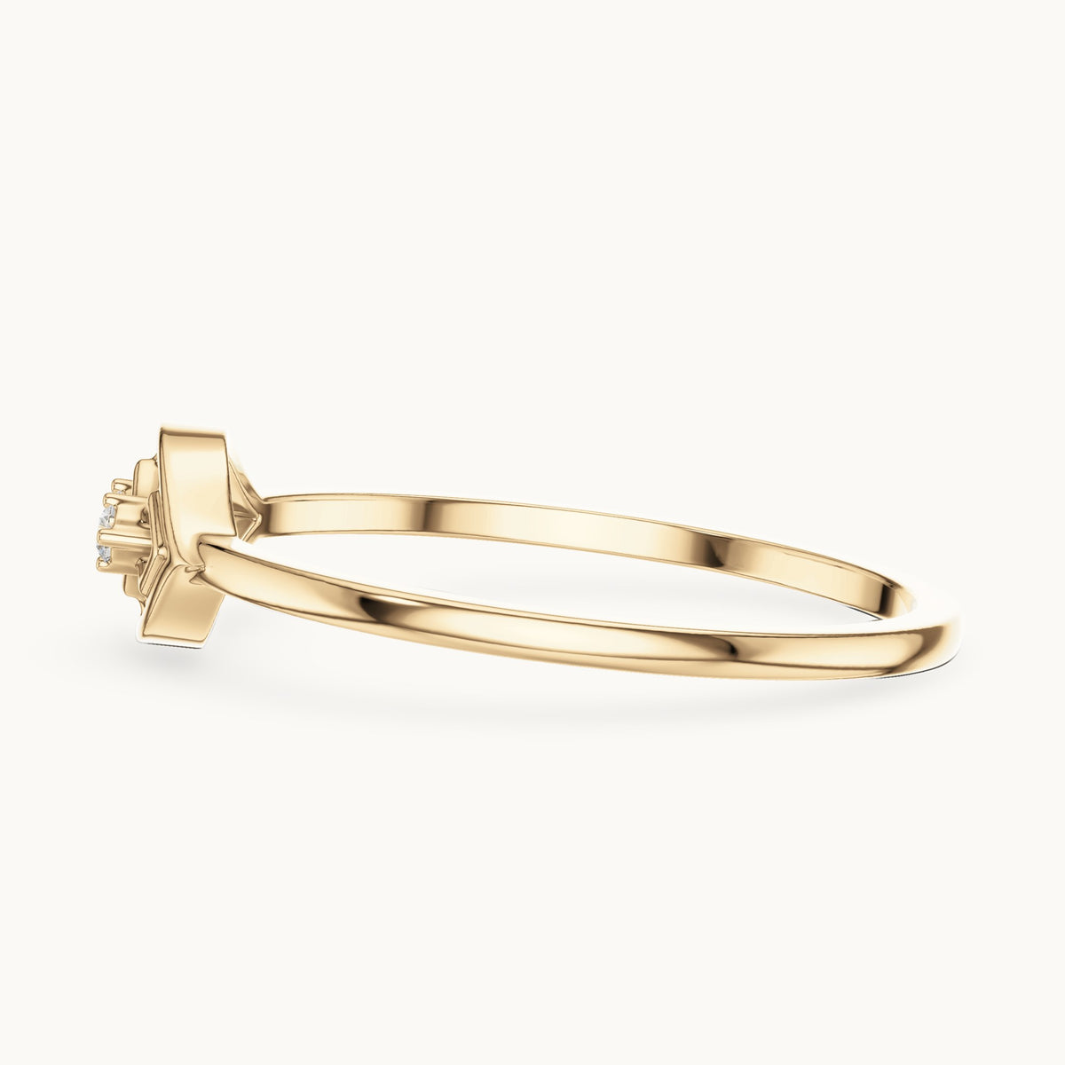 Round lab-grown diamond geometric marquise frame ring in yellow gold, 0.024 CT TW, view 3