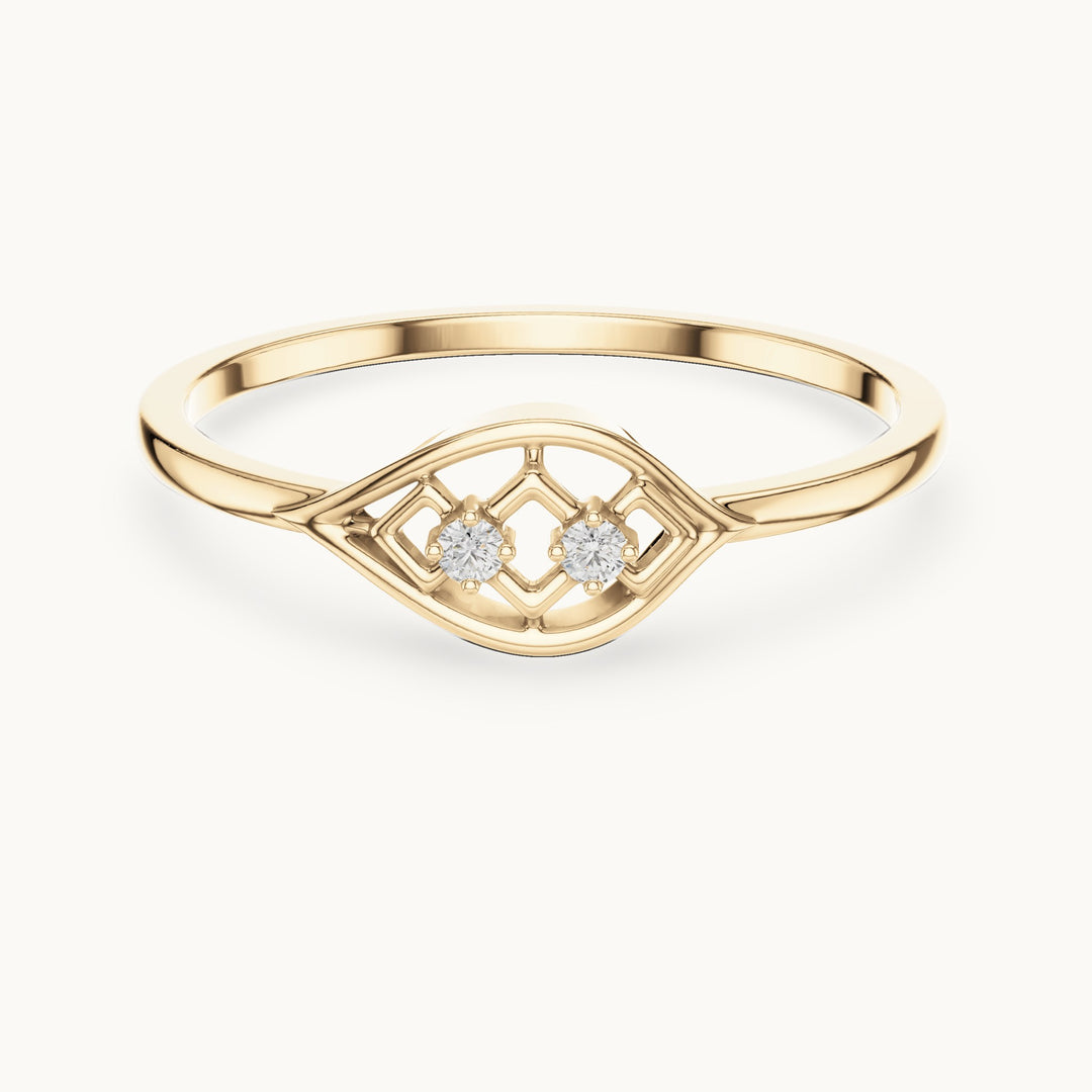 Round lab-grown diamond geometric marquise frame ring in yellow gold, 0.024 CT TW, view 4