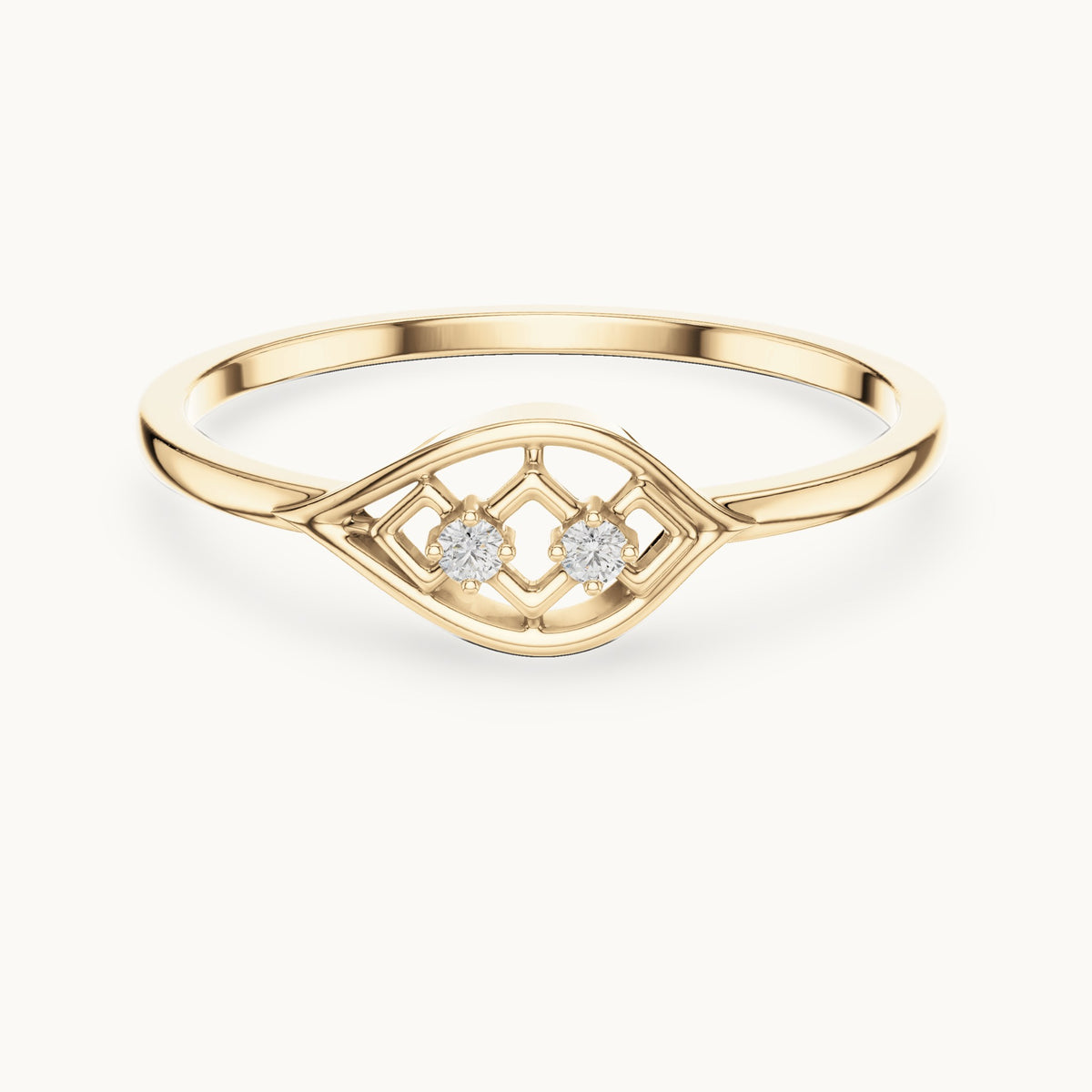 Round lab-grown diamond geometric marquise frame ring in yellow gold, 0.024 CT TW, view 4