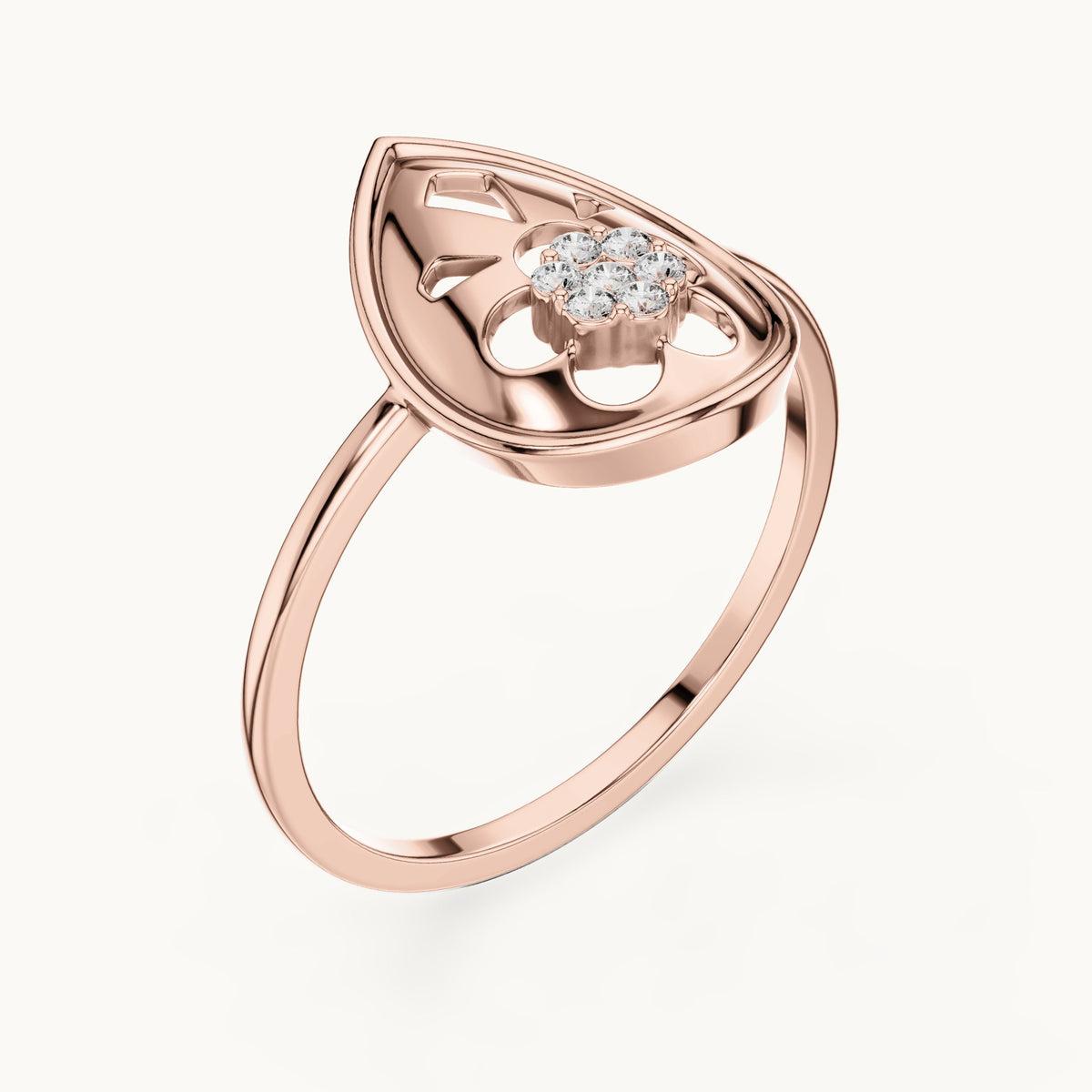Round lab-grown diamond teardrop flower cluster ring in rose gold, 0.046 CT TW, view 2