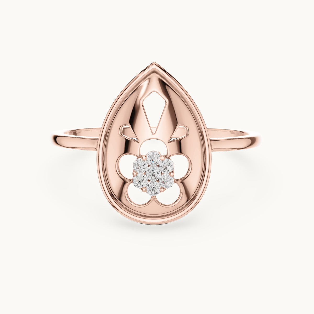 Round lab-grown diamond teardrop flower cluster ring in rose gold, 0.046 CT TW, view 4