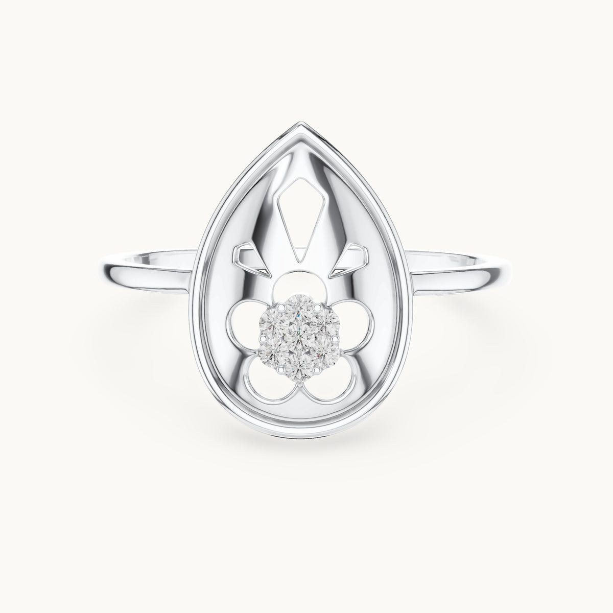 Round lab-grown diamond teardrop flower cluster ring in white gold, 0.046 CT TW, view 4