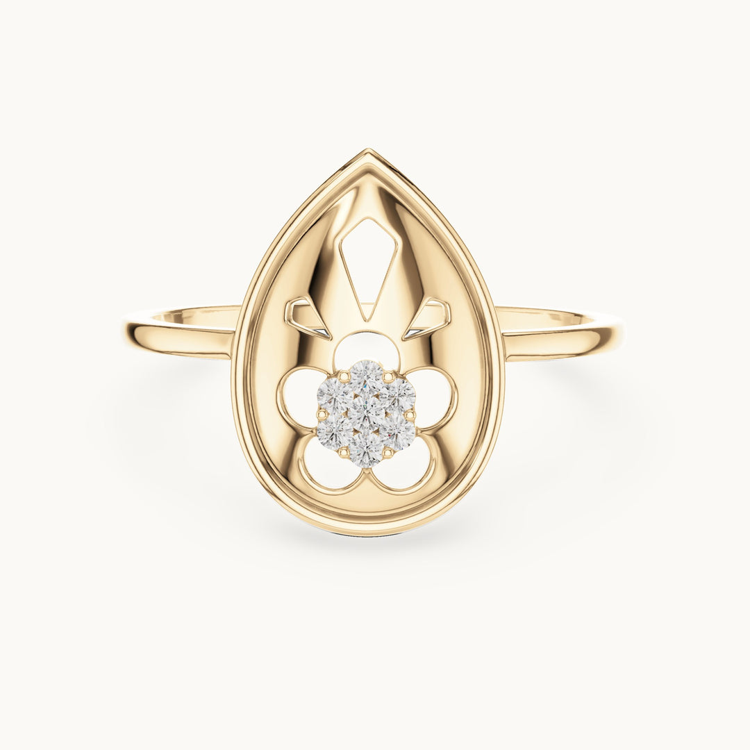 Round lab-grown diamond teardrop flower cluster ring in yellow gold, 0.046 CT TW, view 4