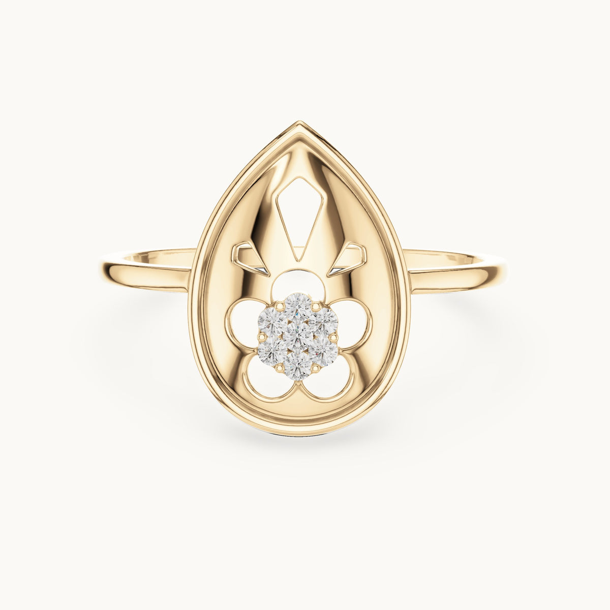 Round lab-grown diamond teardrop flower cluster ring in yellow gold, 0.046 CT TW, view 4