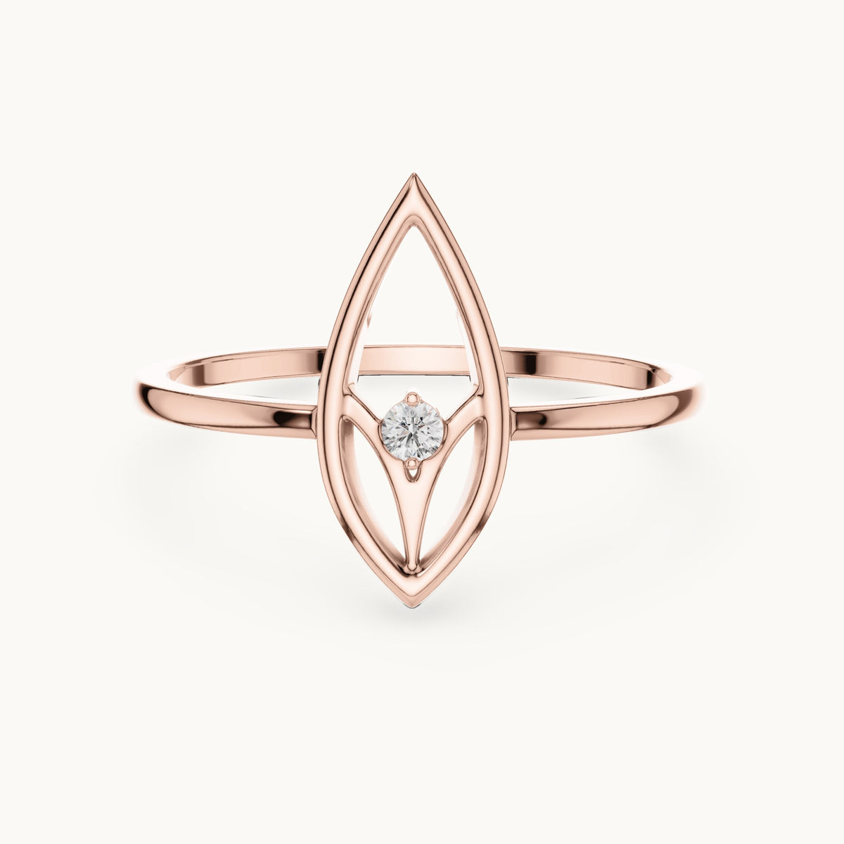 Round lab-grown diamond open marquise outline ring in rose gold, 0.025 CT TW, view 4