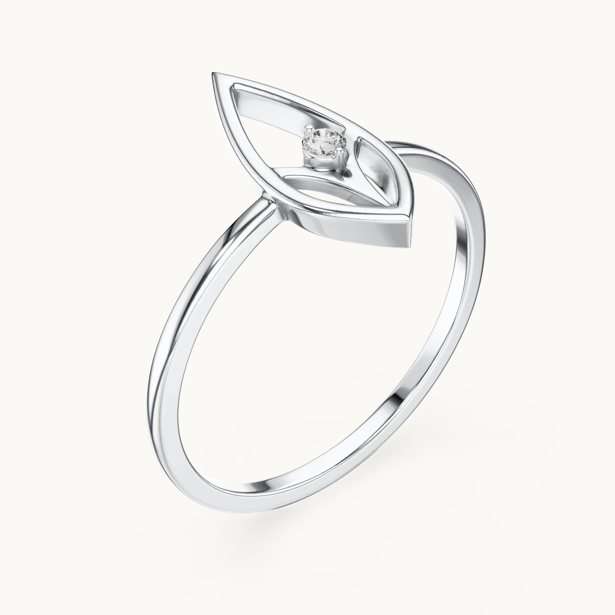 Round lab-grown diamond open marquise outline ring in white gold, 0.025 CT TW, view 2